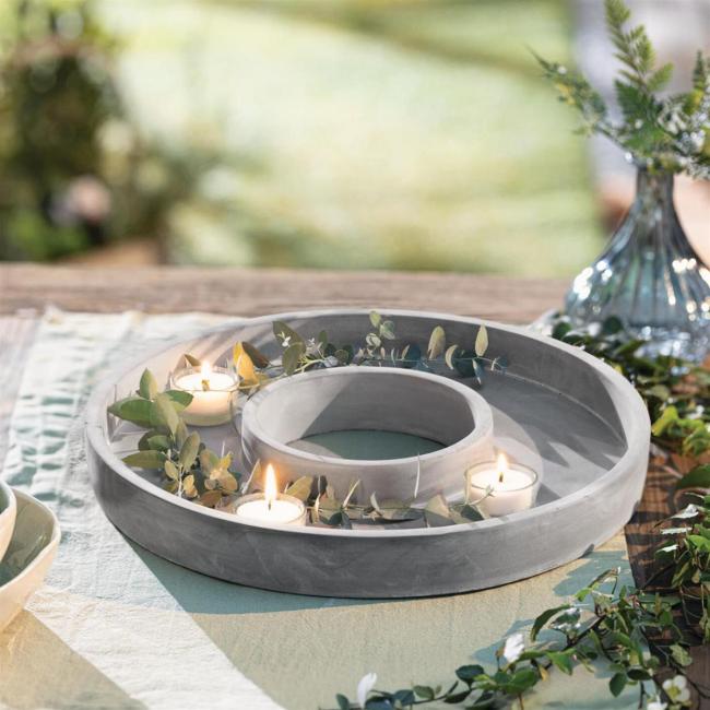Dekoring "Grey" Zement in Beton Optik, weiß, Ø 35 cm, Betonring, Dekokranz, Tischkranz zum Dekorieren