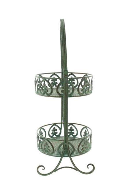 Etagere "Ornamente" aus Metall, grün mit Rost Finish, 2 Etagen, Cupcake Muffin Obst Ständer mit Griff