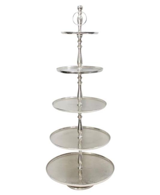 Etagere "XXL" Aluminiumguss silber, 5 Etagen, 147 cm hoch, Tortenständer, Deko Regal, Dekoständer, Obstetagere