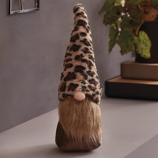 Wichtel "Leo" 42 cm groß, stehend, Wichtelfigur mit Leopardenmuster, Dekowichtel Leopard, Türstopper