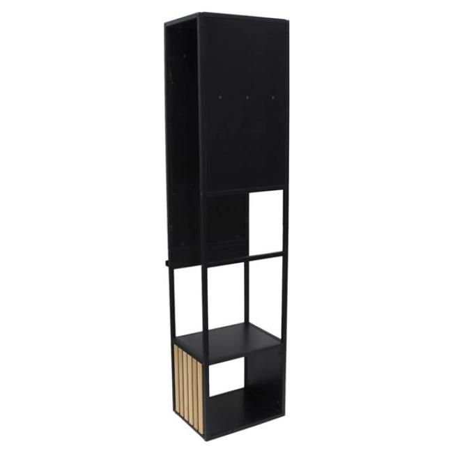 Garderobe "Modern" aus Metall schwarz & Bambus, 44x34x186 cm, Flurgarderobe schmal mit Kleiderstange, Ablage, 6 Haken