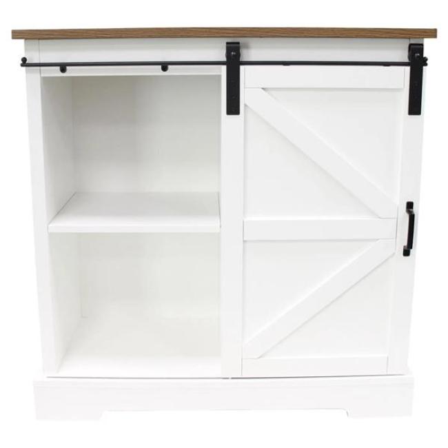 Preview: Sideboard "Landhaus" MDF weiß / Furnier braun, 80x35x81 cm, Kommode mit Schiebetür, Küchenschrank