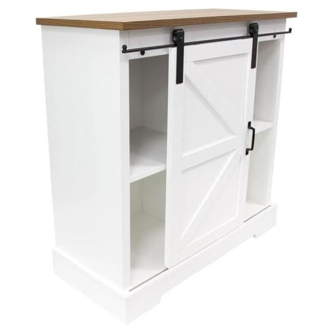 Preview: Sideboard "Landhaus" MDF weiß / Furnier braun, 80x35x81 cm, Kommode mit Schiebetür, Küchenschrank