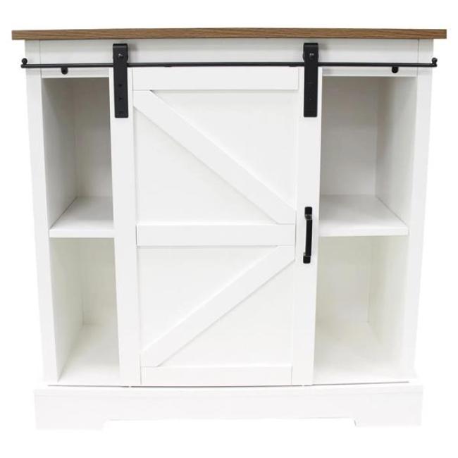 Sideboard "Landhaus" MDF weiß / Furnier braun, 80x35x81 cm, Kommode mit Schiebetür, Küchenschrank