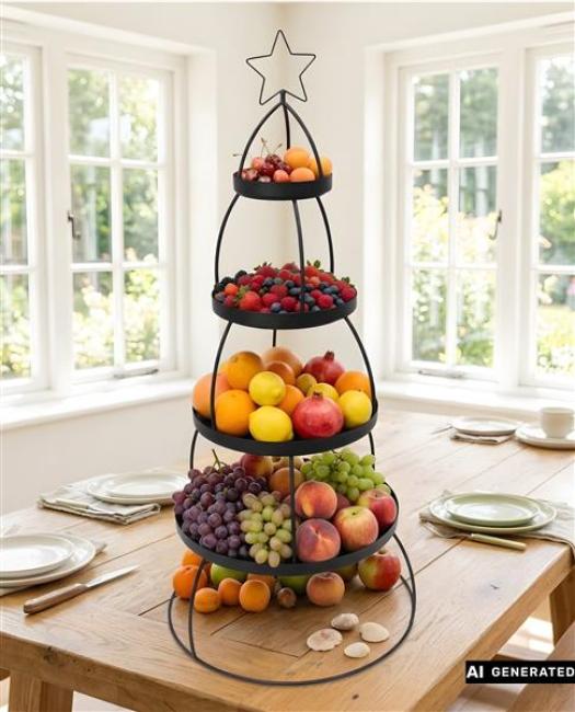 XXL Etagere "Tannenbaum" aus Metall, schwarz, Ø 56 x 132 cm, 4 Etagen, Tortenständer, Weihnachtsdeko, Dekoständer, Obstetagere, Regal