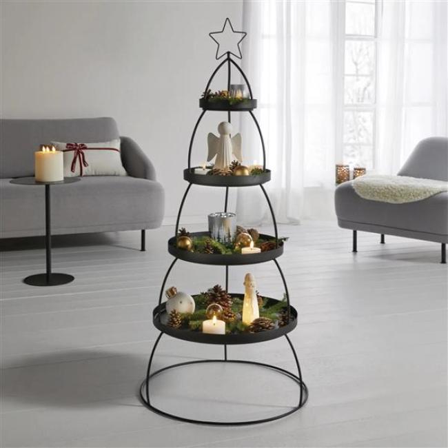 XXL Etagere "Tannenbaum" aus Metall, schwarz, Ø 56 x 132 cm, 4 Etagen, Tortenständer, Weihnachtsdeko, Dekoständer, Obstetagere, Regal