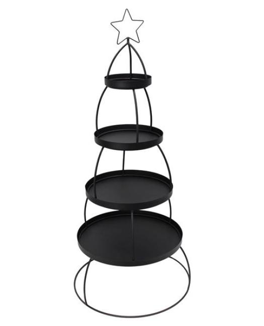 XXL Etagere "Tannenbaum" aus Metall, schwarz, Ø 56 x 132 cm, 4 Etagen, Tortenständer, Weihnachtsdeko, Dekoständer, Obstetagere, Regal