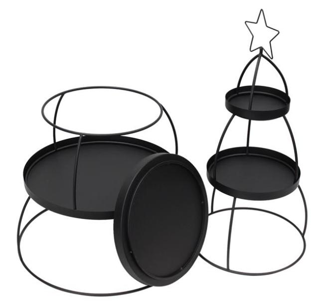 XXL Etagere "Tannenbaum" aus Metall, schwarz, Ø 56 x 132 cm, 4 Etagen, Tortenständer, Weihnachtsdeko, Dekoständer, Obstetagere, Regal