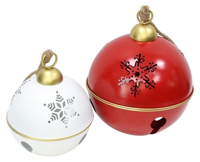 Weihnachtsglocken "Maxi" 2er Set weiß + rot, Ø 30 + 40 cm, Weihnachtskugeln, Metall Weihnachtsdeko hängend