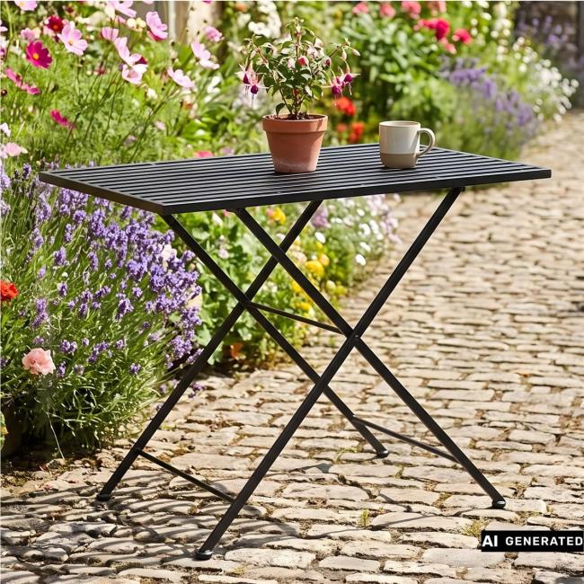 Gartentisch "Black" aus Metall, schwarz, 100x56 cm, Balkontisch, Metalltisch, Terrassentisch, Tisch