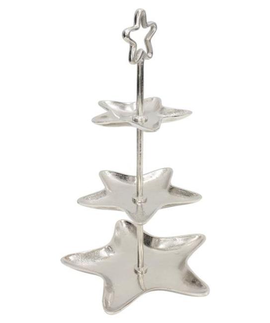 Preview: Etagere "Stern" aus Aluminiumguss, silber, 3 Etagen, 61 cm hoch, Weihnachtsdeko, Dekoständer, Obstetagere