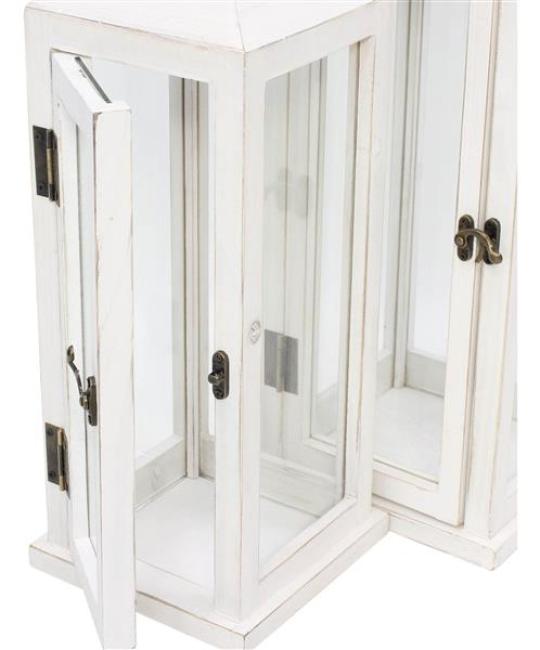 2x Laterne "Shabby" aus Holz, weiß, 38 + 45 cm groß, Kerzenständer, Windlicht