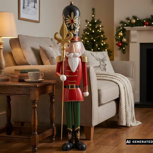XXL Figur "Nussknacker" mit Zepter, aus Metall, klassische Weihnachtsdeko Soldat, 90 cm groß, Deko Weihnachten