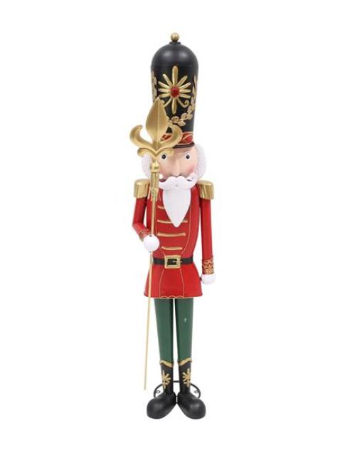 Preview: XXL Figur "Nussknacker" mit Zepter, aus Metall, klassische Weihnachtsdeko Soldat, 90 cm groß, Deko Weihnachten