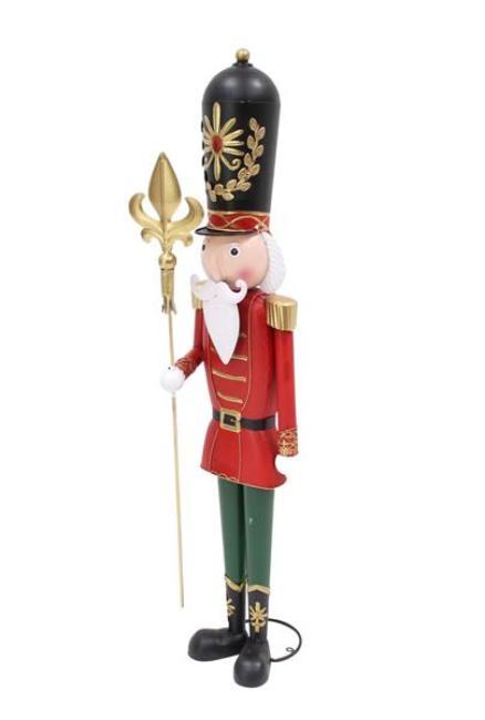XXL Figur "Nussknacker" mit Zepter, aus Metall, klassische Weihnachtsdeko Soldat, 90 cm groß, Deko Weihnachten