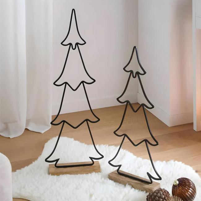 2x Figur "Tanne" aus Metall & Mango Holz, 63 + 77 cm groß, Winterdeko, Weihnachtsdeko, Metalldeko