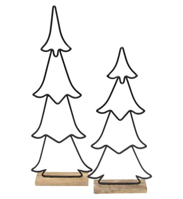 Preview: 2x Figur "Tanne" aus Metall & Mango Holz, 63 + 77 cm groß, Winterdeko, Weihnachtsdeko, Metalldeko