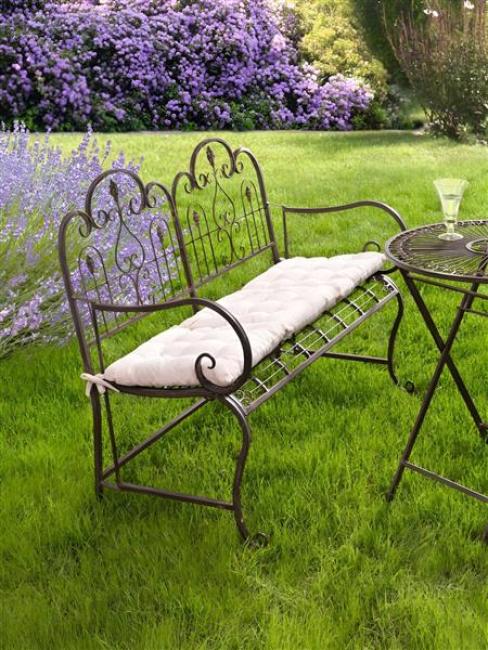 Preview: Sitzbank "Provence" aus Metall, braun im Antik Design, 2-sitzer Gartenbank wetterfest, Parkbank, Metallbank