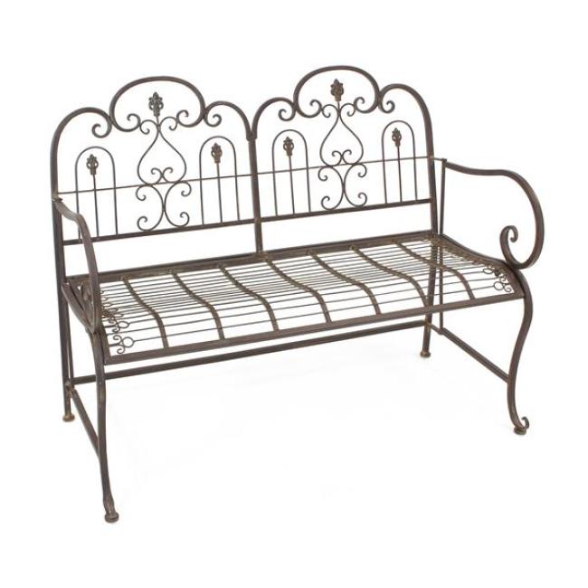 Preview: Sitzbank "Provence" aus Metall, braun im Antik Design, 2-sitzer Gartenbank wetterfest, Parkbank, Metallbank