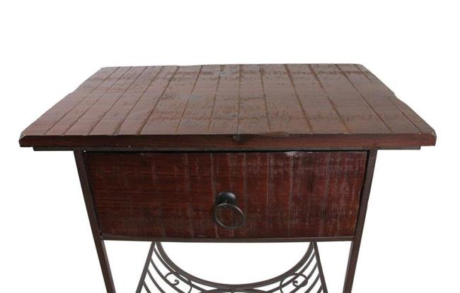 Beistelltisch "Country-Style" aus Holz & Metall, braun, im Antik Design, Telefontisch mit Schublade & Zeitungs-Ablage, Konsolentisch in rustikalem Shabby-Look