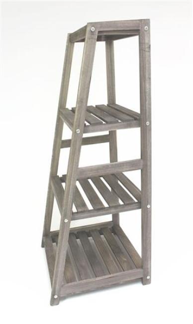 Leiterregal aus Holz im Antik Design, grau, Regal mit 4 Ebenen, Blumenregal, Standregal, Pflanzentreppe, offenes Bücherregal für Wohnzimmer, Küche, Terrasse
