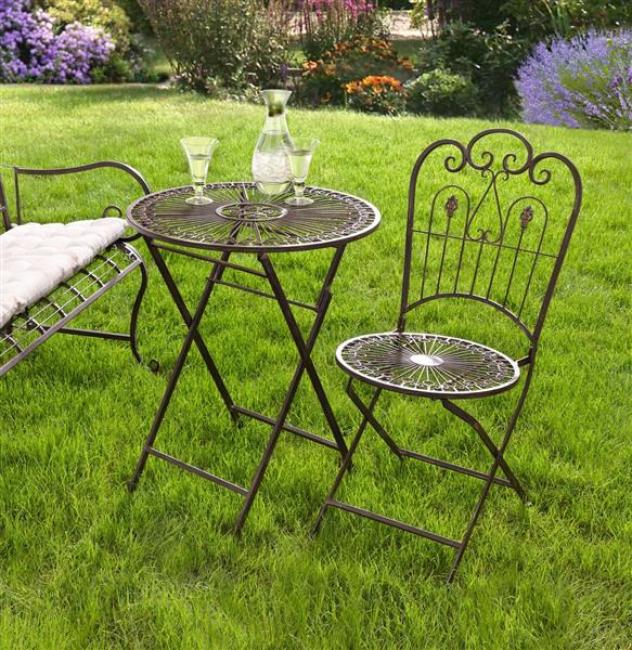 Preview: Metall Klapptisch "Provence" im Antik Design, braun, Gartentisch, Balkontisch
