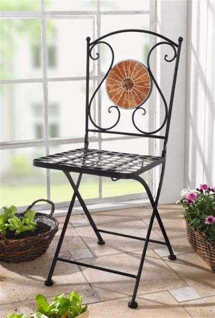 Preview: Metall Klappstuhl "Mosaik" im Antik Design, Gartenstuhl