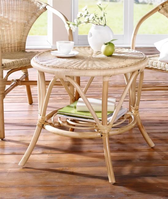 Rattantisch natur lackiert, rund Ø 62 cm, Beistelltisch, Couchtisch, Wohnzimmertisch
