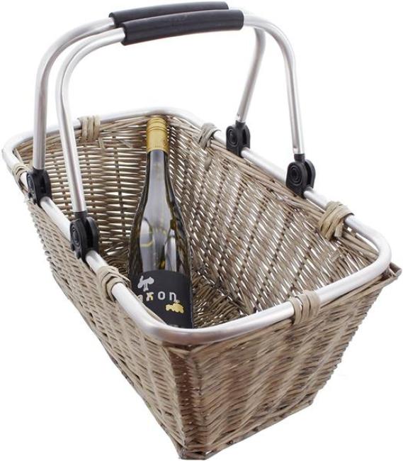 Einkaufskorb "Shopping" aus Weide, grau, mit umlegbaren Alu Henkeln, Flechtkorb, Weidenkorb, Tragekorb