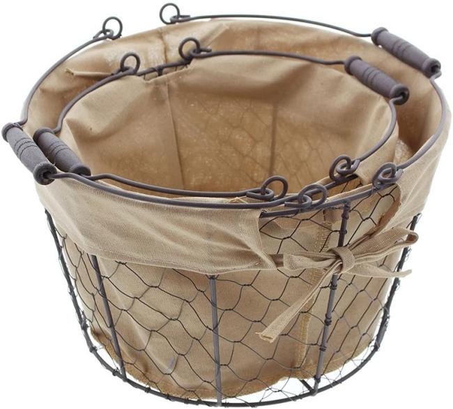2x Drahtkorb, rund Ø 23 + 29 cm, mit Textileinlage, SB-Korb, Tragekorb, Badkorb, Dekokorb