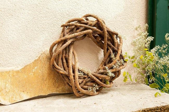 Dekorkranz "Rustikal" aus Rebenholz, Ø 40 cm, Türkranz, Wandkranz, Tischkranz für Drinnen & Draußen