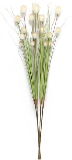 Preview: 4er Set Dekobündel "Blütenkugel", 105 cm hoch, Kunstgras mit weißen Blüten, Gräserbündel, Ziergras