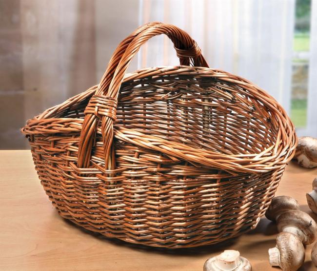 Tragekorb aus Weide, natur, 40x32 cm, Weidenkorb, Pilzkorb, Einkaufskorb