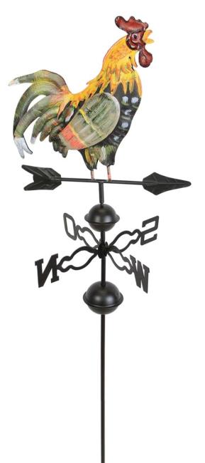 Gartenstecker "Hahn" auf Windrad aus Metall, handbemalt, Windrichtungsanzeiger, Dekostecker, Wetterhahn, Gartendeko für Draußen