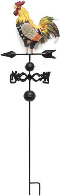 Preview: Gartenstecker "Hahn" auf Windrad aus Metall, handbemalt, Windrichtungsanzeiger, Dekostecker, Wetterhahn, Gartendeko für Draußen