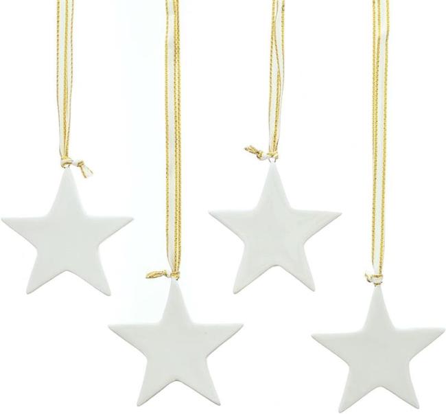 12 Sterne aus Porzellan, weiß, Weihnachtsbaumschmuck, Dekohänger, Weihnachtsdeko, Christbaumschmuck