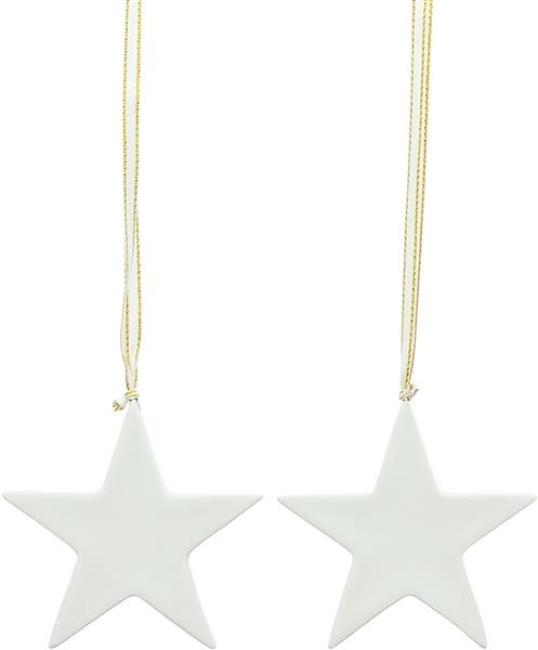 12 Sterne aus Porzellan, weiß, Weihnachtsbaumschmuck, Dekohänger, Weihnachtsdeko, Christbaumschmuck