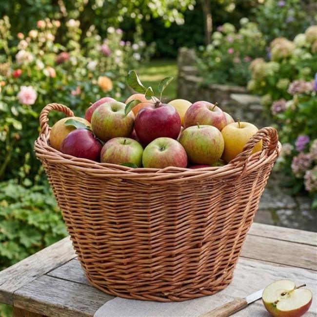 Preview: Obstkorb "Natur" aus Weide geflochten, mit Griffen, groß, Ø 50 cm, Erntekorb, Lagerkorb, Tragekorb, Weidenkorb