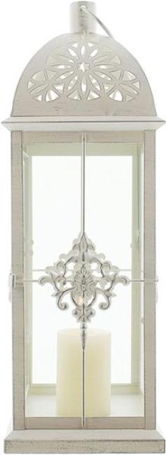 Preview: Laterne "Barock" aus Metall, weiß / silber, 39 cm hoch, romantische Gartenlaterne, Metalllaterne, Windlicht, Hängelaterne, Kerzenlaterne
