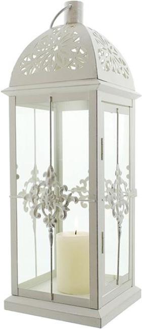 Preview: Laterne "Barock" aus Metall, weiß / silber, 39 cm hoch, romantische Gartenlaterne, Metalllaterne, Windlicht, Hängelaterne, Kerzenlaterne