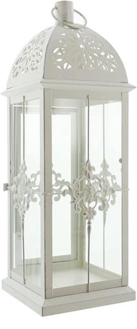 Laterne "Barock" aus Metall, weiß / silber, 39 cm hoch, romantische Gartenlaterne, Metalllaterne, Windlicht, Hängelaterne, Kerzenlaterne