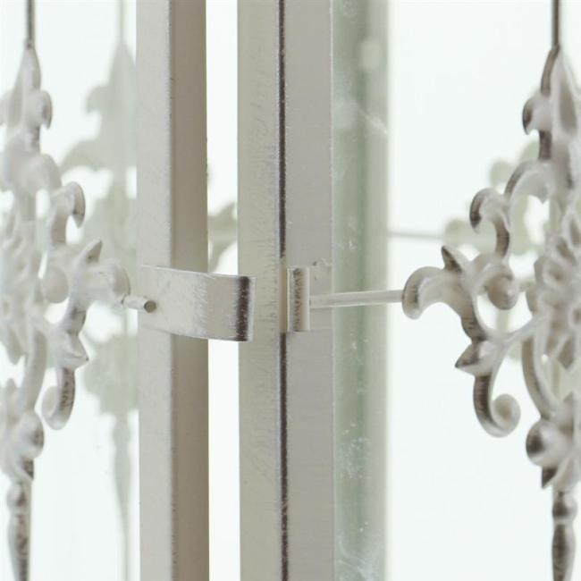 Laterne "Barock" aus Metall, weiß / silber, 39 cm hoch, romantische Gartenlaterne, Metalllaterne, Windlicht, Hängelaterne, Kerzenlaterne