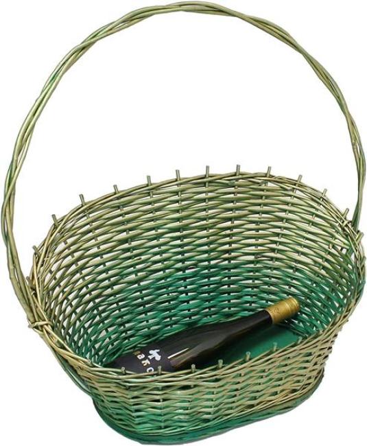 Präsentkorb grün / gold groß, aus Weide, Geschenkkorb leer, Henkelkorb, Weidenkorb