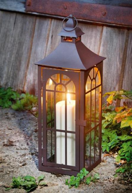 Preview: große Laterne aus Metall & Glas, 45 cm hoch, Gartenlaterne, Metalllaterne, Hängelaterne, Windlicht, Kerzenlaterne, Gartendeko für Draußen