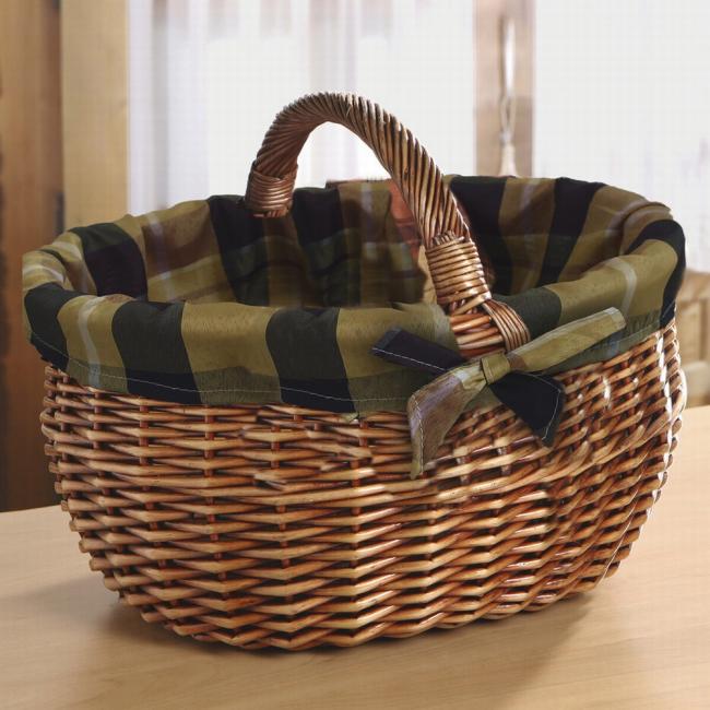 Einkaufskorb "Karo" aus Weide, mit Textileinlage grün, Bügelkorb, Tragekorb, Flechtkorb