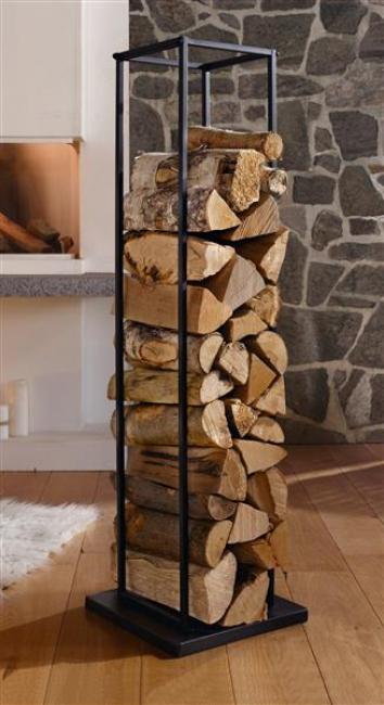 Preview: Kaminholz Ständer "Modern" aus Metall, schwarz, Holzständer, Holzlager