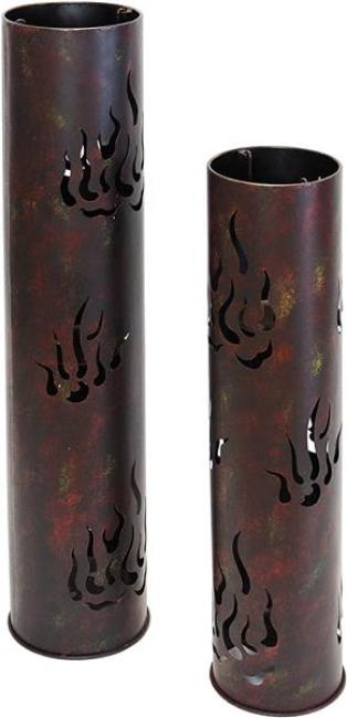 Preview: 2x Windlichtsäule "Flammen" aus Metall in Antik Optik, 80 + 99 cm hoch, Outdoor Windlicht, Kerzenständer groß, Dekosäule mit Kerzenhalter, Gartendeko für Draußen