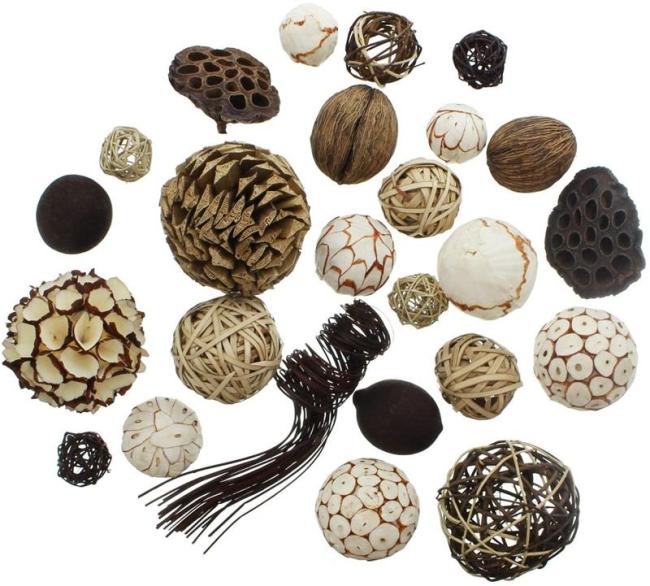 Preview: 25 tlg. Deko Set "Naturkugel" Ø4-10 cm, Dekokugel, Rattankugel, Früchte, Nüsse
