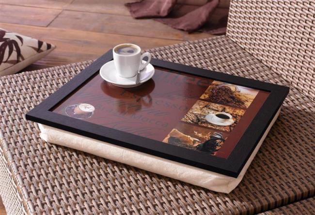 Preview: Knietablett "Kaffee" 43x33x7 cm mit Kissen, Laptoptablett, Betttablet, Schoßtablett