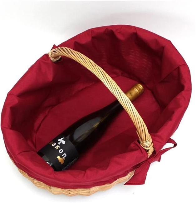 Einkaufskorb aus Weide, 47x36 cm groß, mit roter Stoffeinlage, Flechtkorb, Tragekorb, Weidenkorb